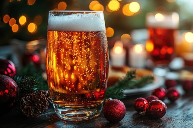 Festive beer on a Christmas table.
